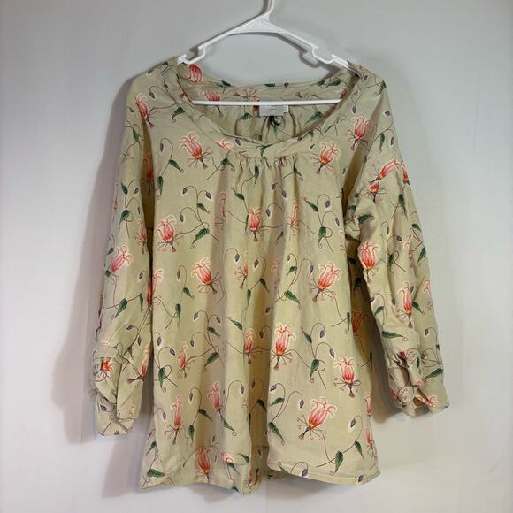 HD in Paris Floral Ramie Fabric Pleated Bib Collar Blouse Size 6 S0372 - Picture 1 of 7